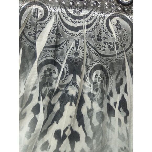 One World Womens Boho Beaded Black, Gray, & White Long Sleeve Top Size Large - Picture 6 of 8